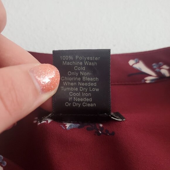 Ann Taylor Womens Burgundy Floral Popover Top Size L Peated Cuff Office Career - Picture 5 of 8